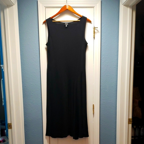 Black Sleeveless Midi Dress W/ Assymetrical Waist Detail - Picture 1 of 6